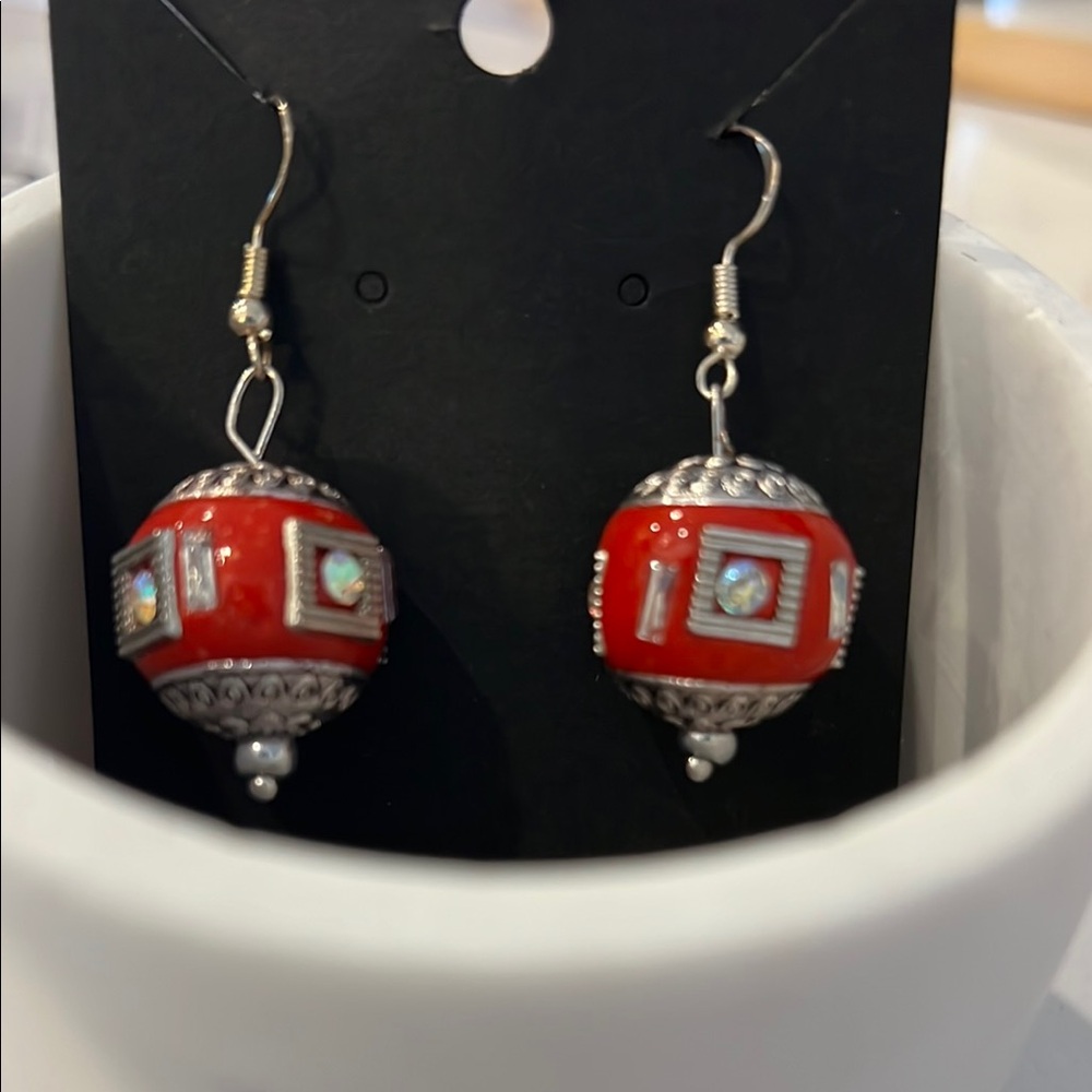 Elegant Red and Silver Dangle Earrings